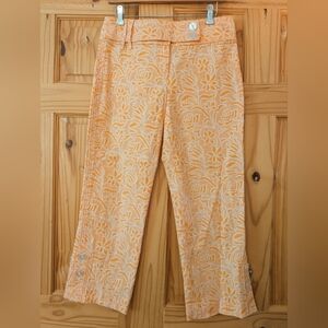 Etcetera Orange and White Flowered Textured Crop Pant Size 6